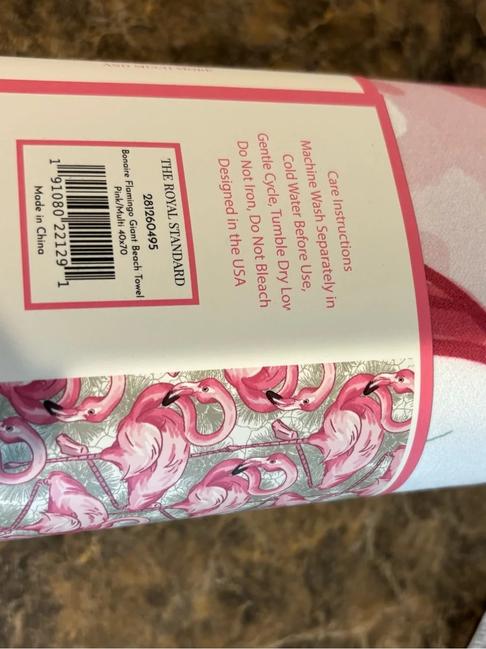 Bonaire Flamingo Pink Giant Beach Towel - Microfiber.  Royal Standard.